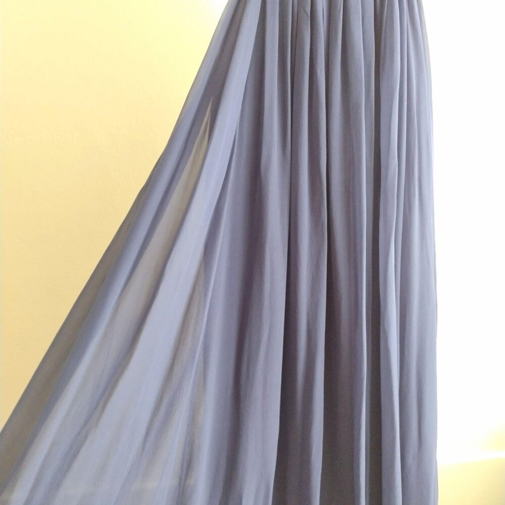 BCBG Max Azaria 100% Silk Beaded Gown 8 Strapless Prom Dress Navy Blue Grecian - Picture 8 of 11